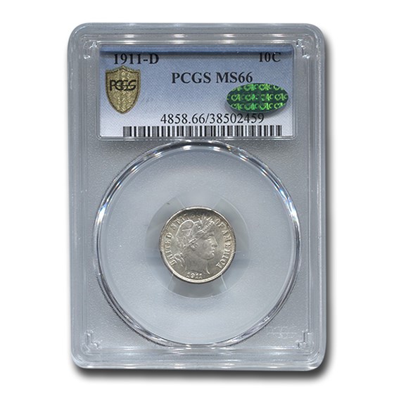 1911-D Barber Dime MS-66 PCGS CAC 1911-D Barber Dime MS-66 PCGS CAC